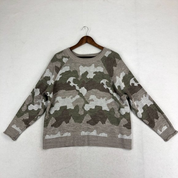 Eddie Bauer Women's Size 2XL Brown Green Camo Long Sleeve Knit Crewneck Sweater - Picture 1 of 8